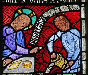 Ventana que representa a Cristo y un sirviente en las Bodas de Caná de French School